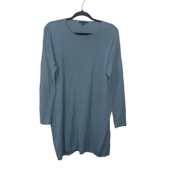 Eileen Fisher Blue Steel Tensel Crew Neck Tunic Sweater Small - Picture 1 of 8
